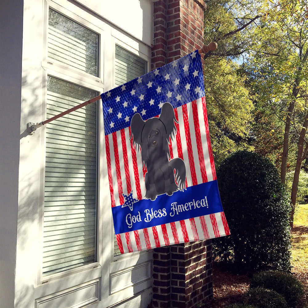 Patriotic USA Chinese Crested Black House Flag 28x40 Porch Sleeve Pole Decorative Outside Yard Banner Artwork Wall Hanging, Polyester