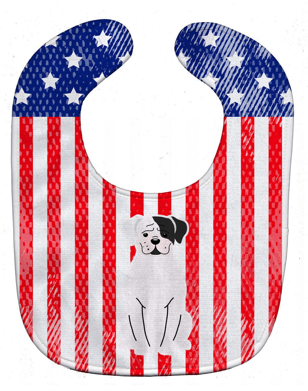 Patriotic USA White Boxer Cooper Baby Bib Easy-Clean Baby Bib Baby Feeding Accessory Baby Mealtime Essential, 10 x 13, Multicolor