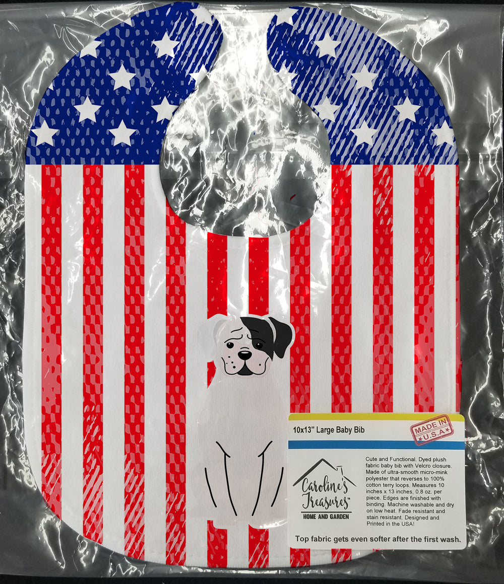Patriotic USA White Boxer Cooper Baby Bib Easy-Clean Baby Bib Baby Feeding Accessory Baby Mealtime Essential, 10 x 13, Multicolor