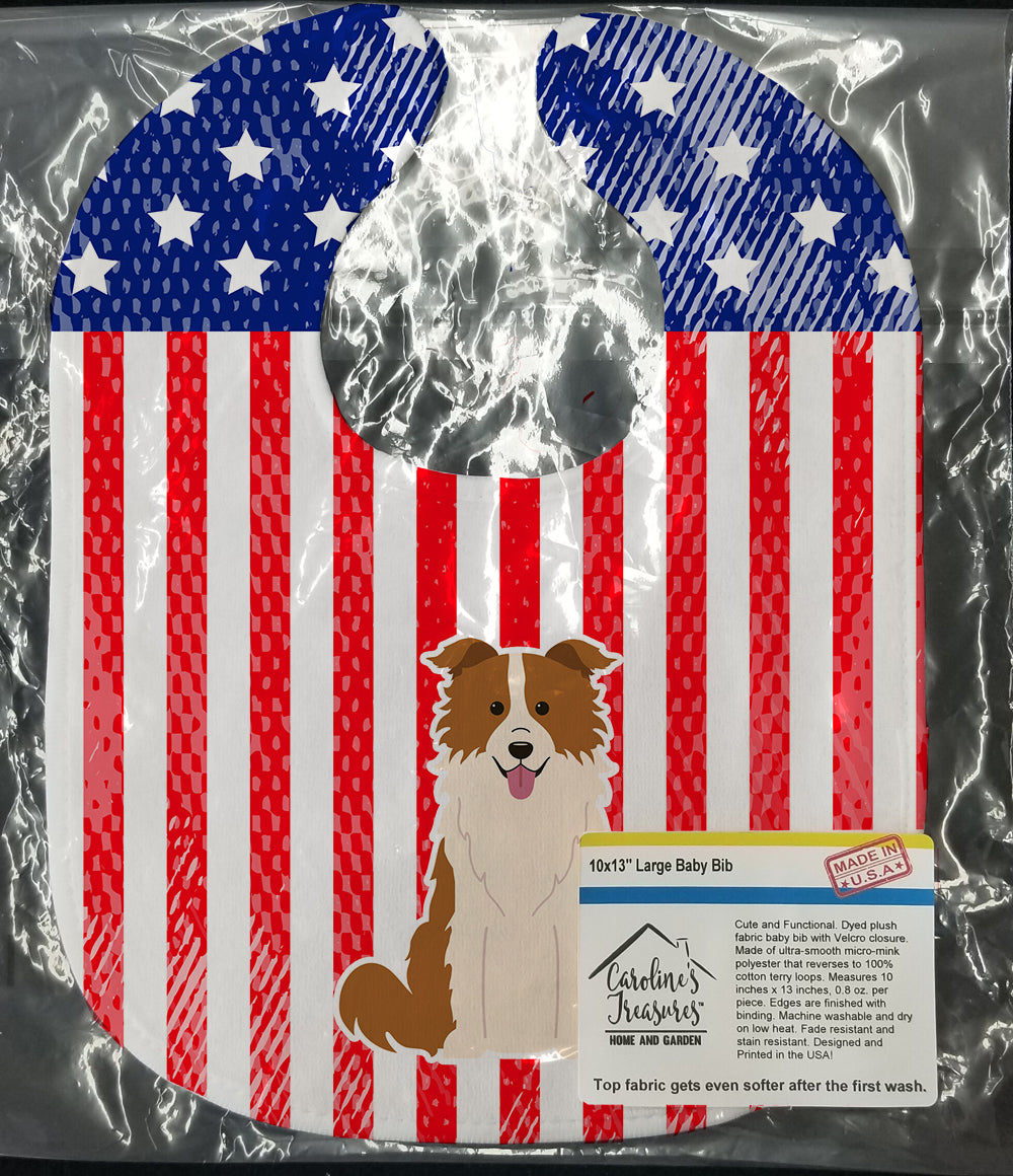 Patriotic USA Border Collie Red White Baby Bib Easy-Clean Baby Bib Baby Feeding Accessory Baby Mealtime Essential, 10 x 13, Multicolor
