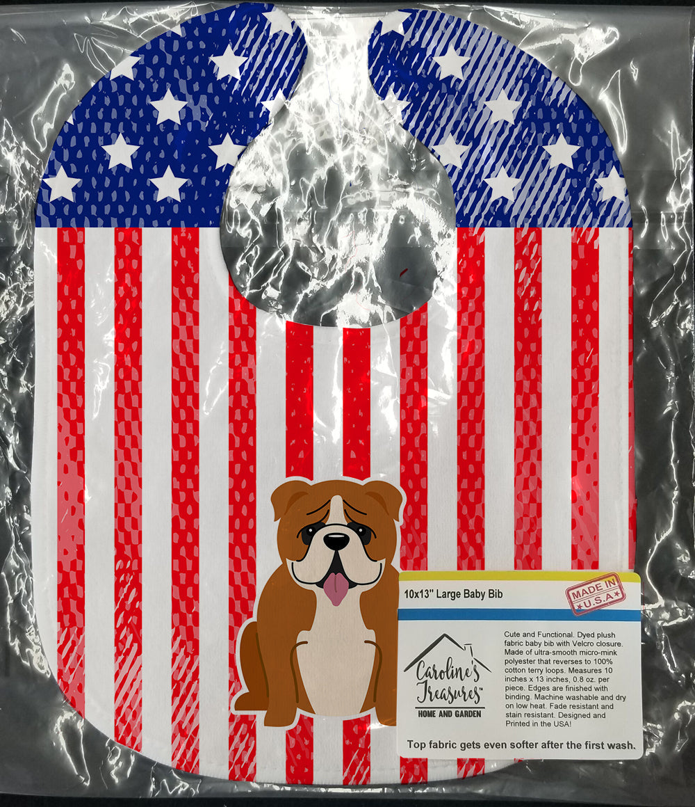 Patriotic USA English Bulldog Red White Baby Bib Easy-Clean Baby Bib Baby Feeding Accessory Baby Mealtime Essential, 10 x 13, Multicolor