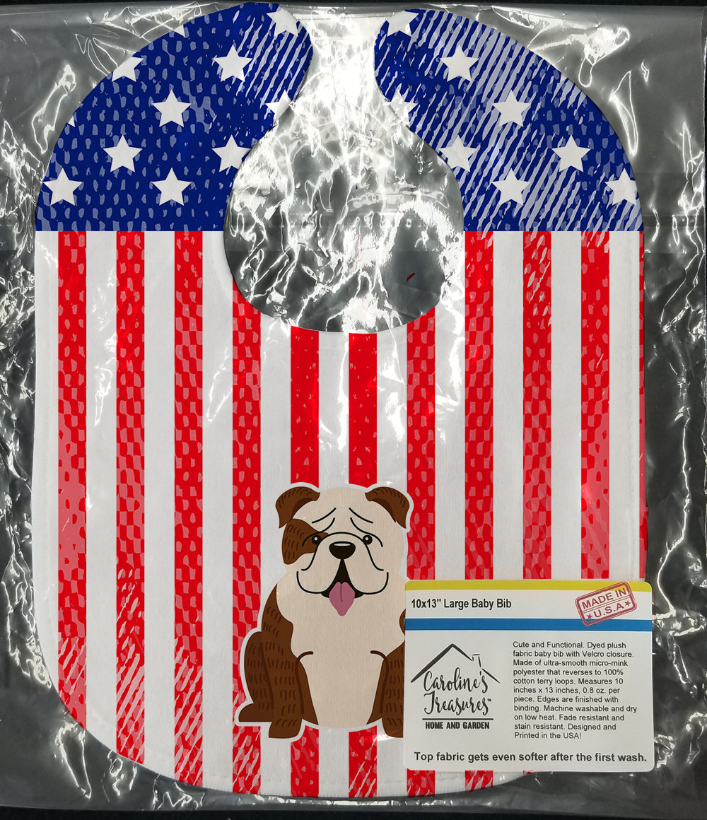 Patriotic USA English Bulldog Brindle White Baby Bib Easy-Clean Baby Bib Baby Feeding Accessory Baby Mealtime Essential, 10 x 13, Multicolor