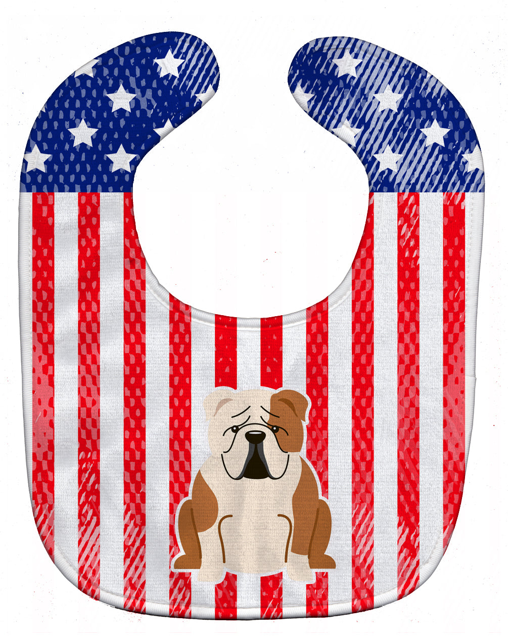 Patriotic USA English Bulldog Fawn White Baby Bib Easy-Clean Baby Bib Baby Feeding Accessory Baby Mealtime Essential, 10 x 13, Multicolor
