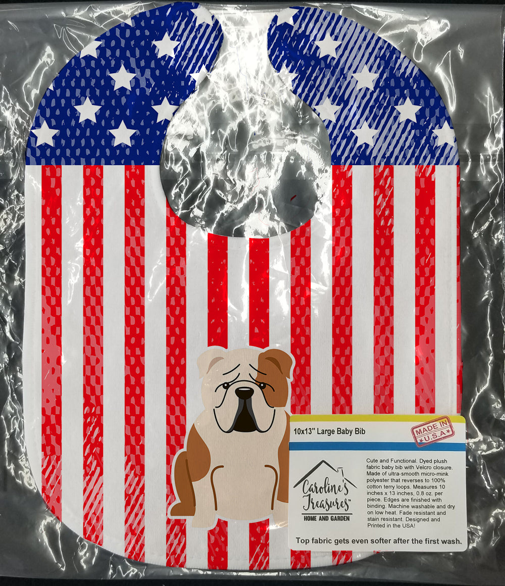 Patriotic USA English Bulldog Fawn White Baby Bib Easy-Clean Baby Bib Baby Feeding Accessory Baby Mealtime Essential, 10 x 13, Multicolor
