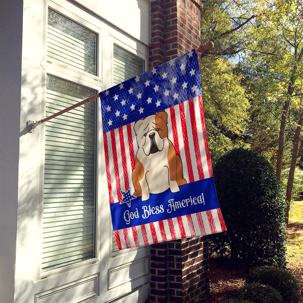 Patriotic USA English Bulldog Fawn White House Flag 28x40 Porch Sleeve Pole Decorative Outside Yard Banner Artwork Wall Hanging, Polyester