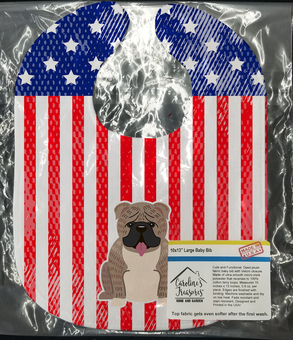 Patriotic USA English Bulldog Grey Brindle  Baby Bib Easy-Clean Baby Bib Baby Feeding Accessory Baby Mealtime Essential, 10 x 13, Multicolor