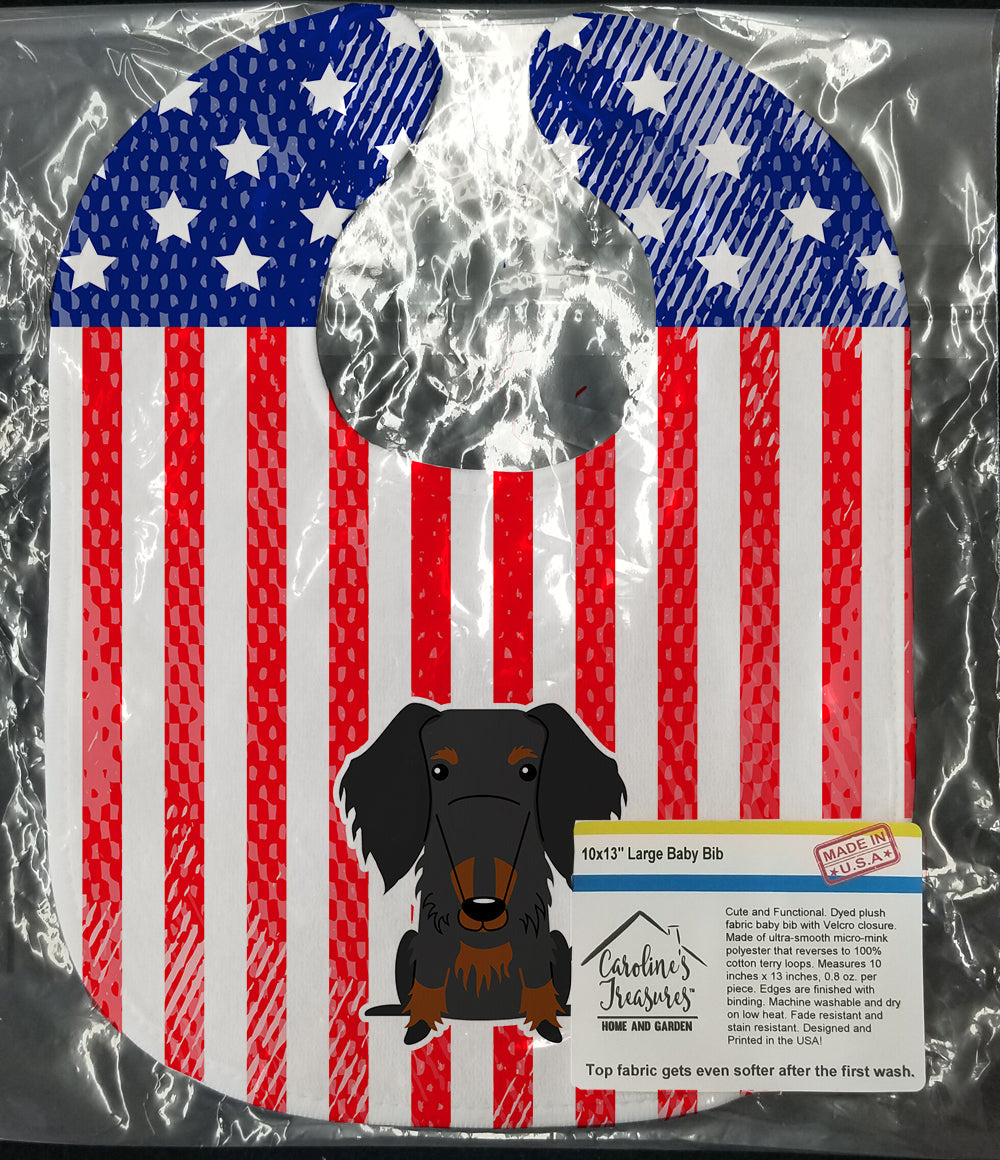 Patriotic USA Wire Haired Dachshund Black Tan Baby Bib Easy-Clean Baby Bib Baby Feeding Accessory Baby Mealtime Essential, 10 x 13, Multicolor