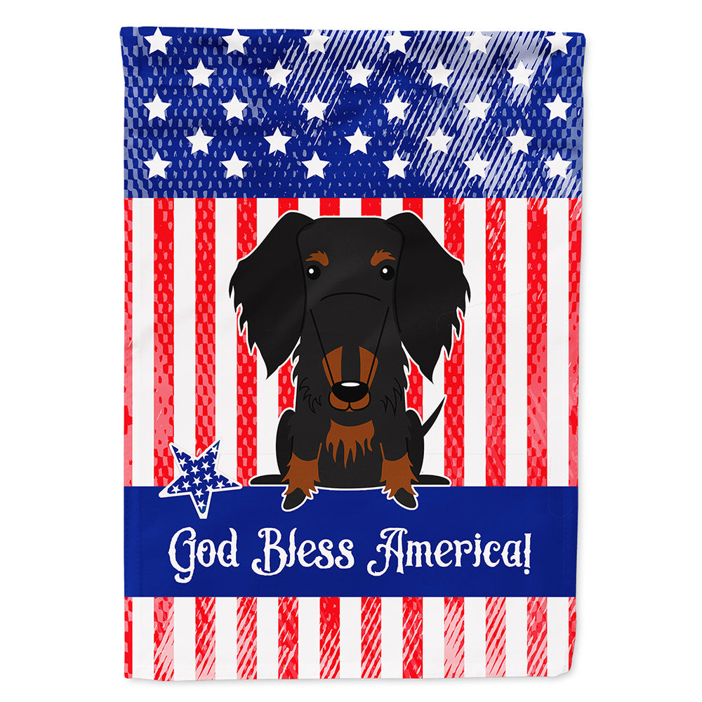 Patriotic USA Wire Haired Dachshund Black Tan House Flag 28x40 Porch Sleeve Pole Decorative Outside Yard Banner Artwork Wall Hanging, Polyester