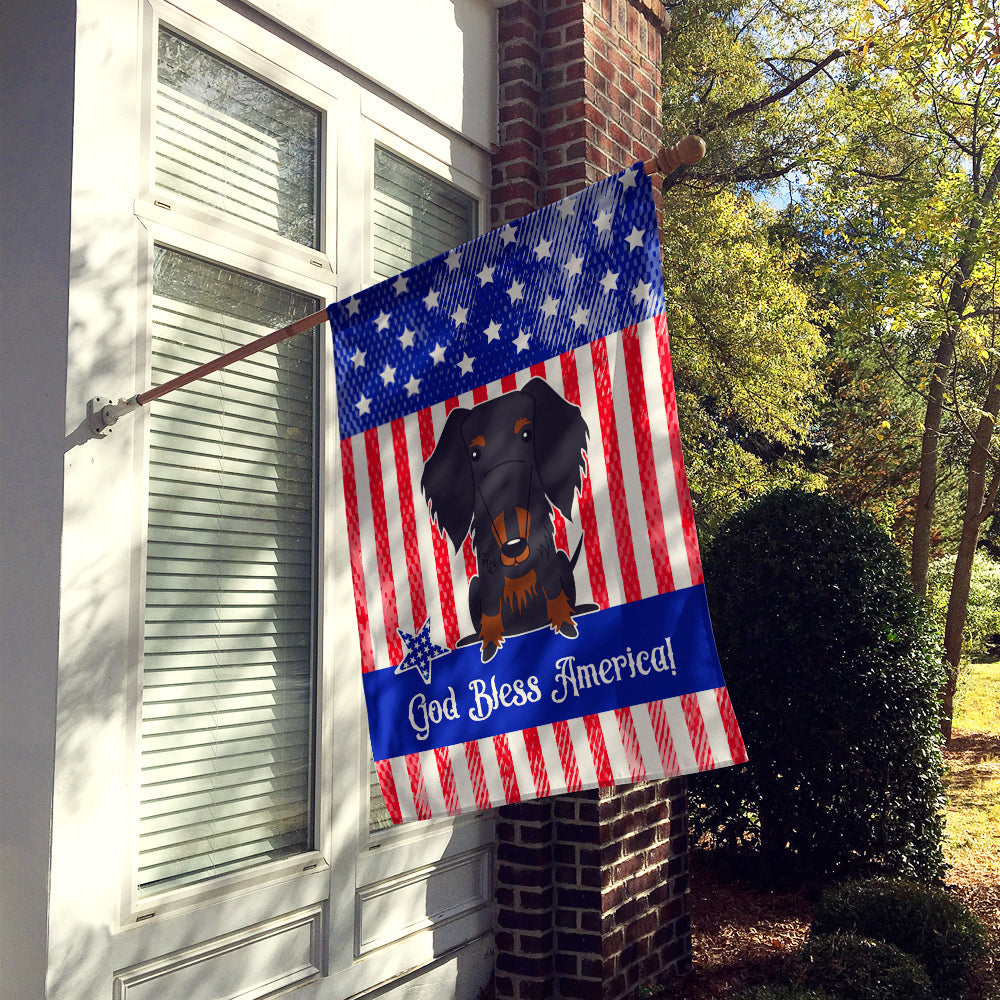 Patriotic USA Wire Haired Dachshund Black Tan House Flag 28x40 Porch Sleeve Pole Decorative Outside Yard Banner Artwork Wall Hanging, Polyester