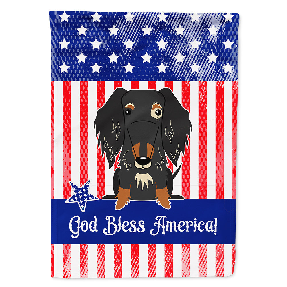 Patriotic USA Wire Haired Dachshund Dapple House Flag 28x40 Porch Sleeve Pole Decorative Outside Yard Banner Artwork Wall Hanging, Polyester