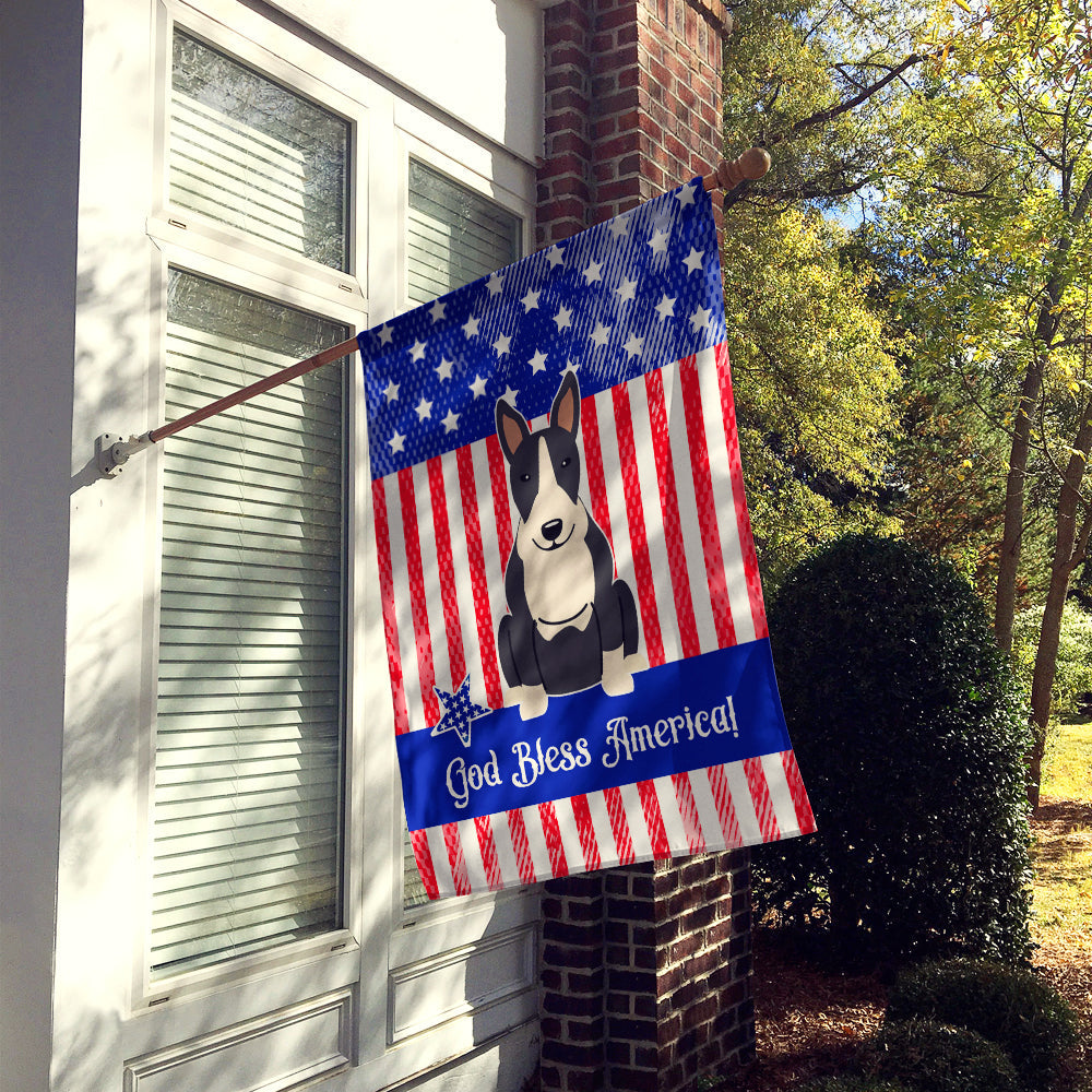 Patriotic USA Bull Terrier Black White House Flag 28x40 Porch Sleeve Pole Decorative Outside Yard Banner Artwork Wall Hanging, Polyester