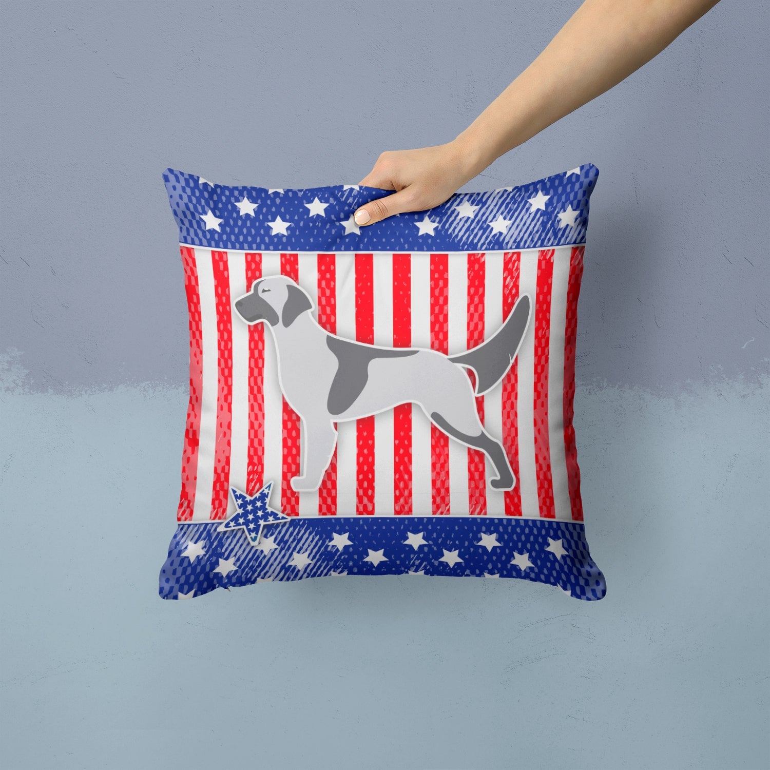 USA Patriotic English Setter Decorative Throw Pillow 14x14 Indoor Outdoor Accent Cushion, Fabric Cover with Insert for Sofa, Bed, Porch & Living Room