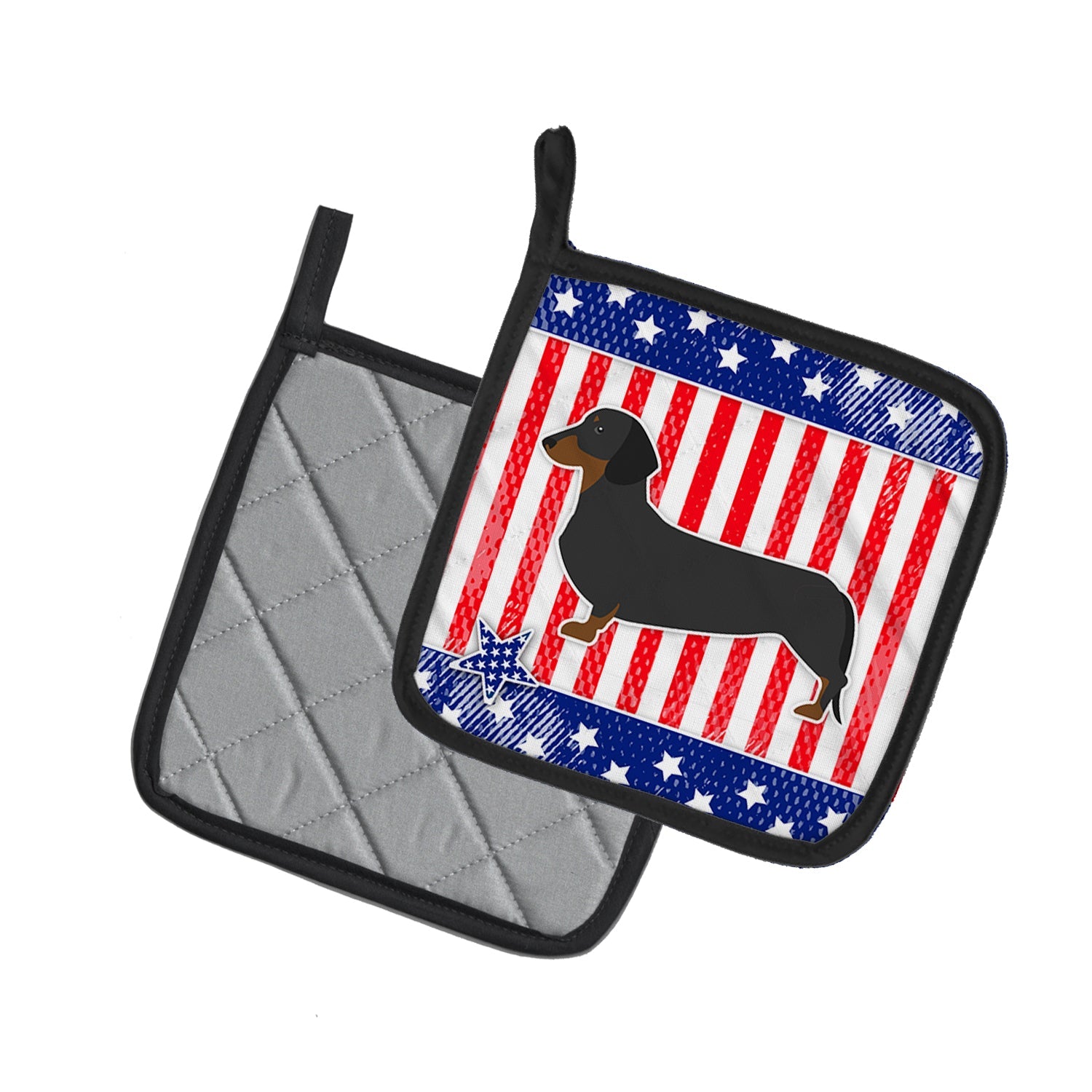 USA Patriotic Dachshund Pot Holder Set of 2 Heat Resistant Quilted Hot Pads 7.5 x 7.5 Inch, Insulated Kitchen Trivets for Cooking & Baking