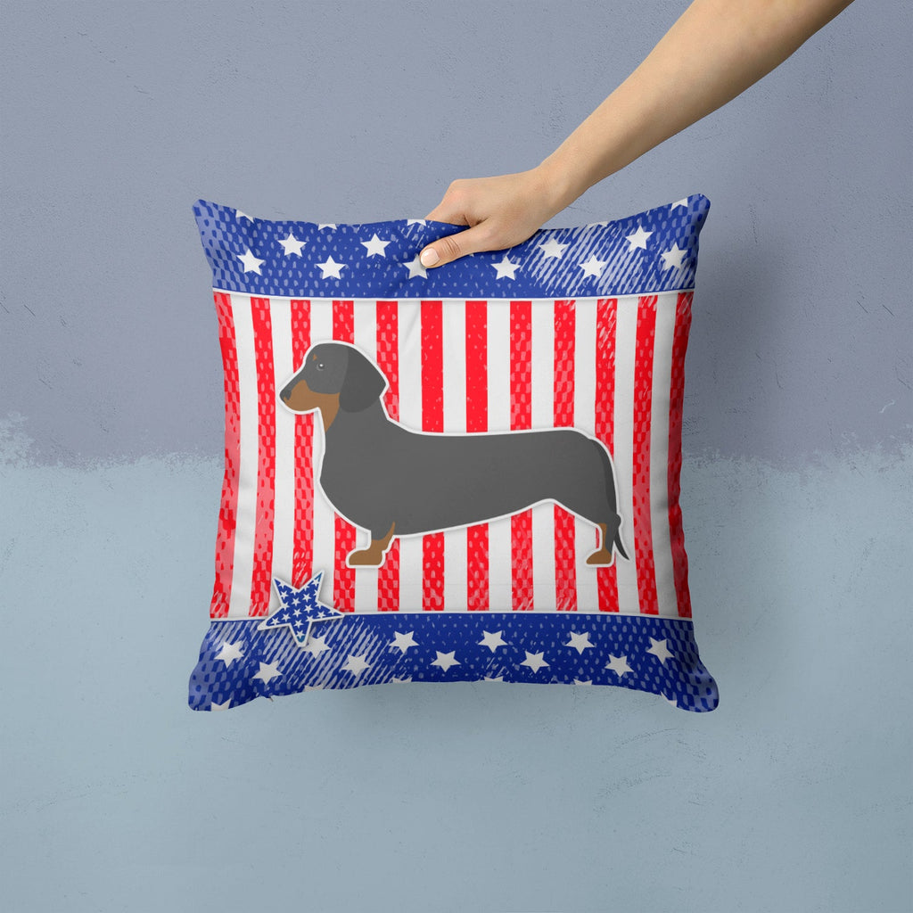 USA Patriotic Dachshund Decorative Throw Pillow 14x14 Indoor Outdoor Accent Cushion, Fabric Cover with Insert for Sofa, Bed, Porch & Living Room