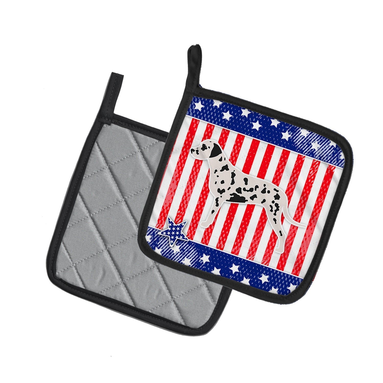 USA Patriotic Dalmatian Pot Holder Set of 2 Heat Resistant Quilted Hot Pads 7.5 x 7.5 Inch, Insulated Kitchen Trivets for Cooking & Baking