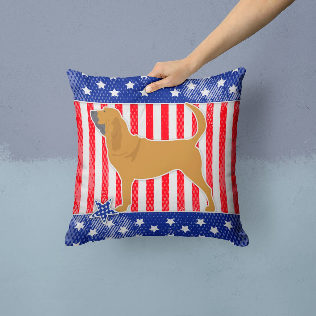 USA Patriotic Bloodhound Decorative Throw Pillow 14x14 Indoor Outdoor Accent Cushion, Fabric Cover with Insert for Sofa, Bed, Porch & Living Room
