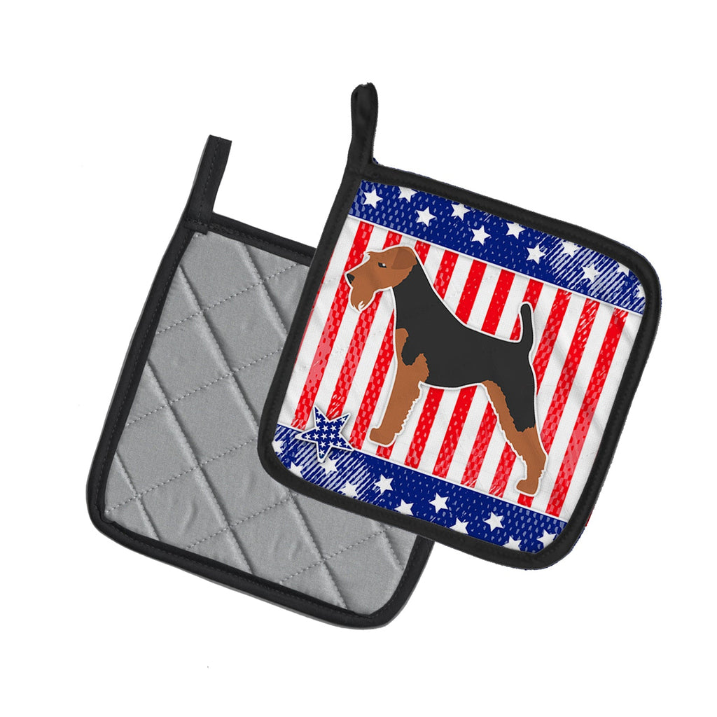 USA Patriotic Welsh Terrier Pot Holder Set of 2 Heat Resistant Quilted Hot Pads 7.5 x 7.5 Inch, Insulated Kitchen Trivets for Cooking & Baking
