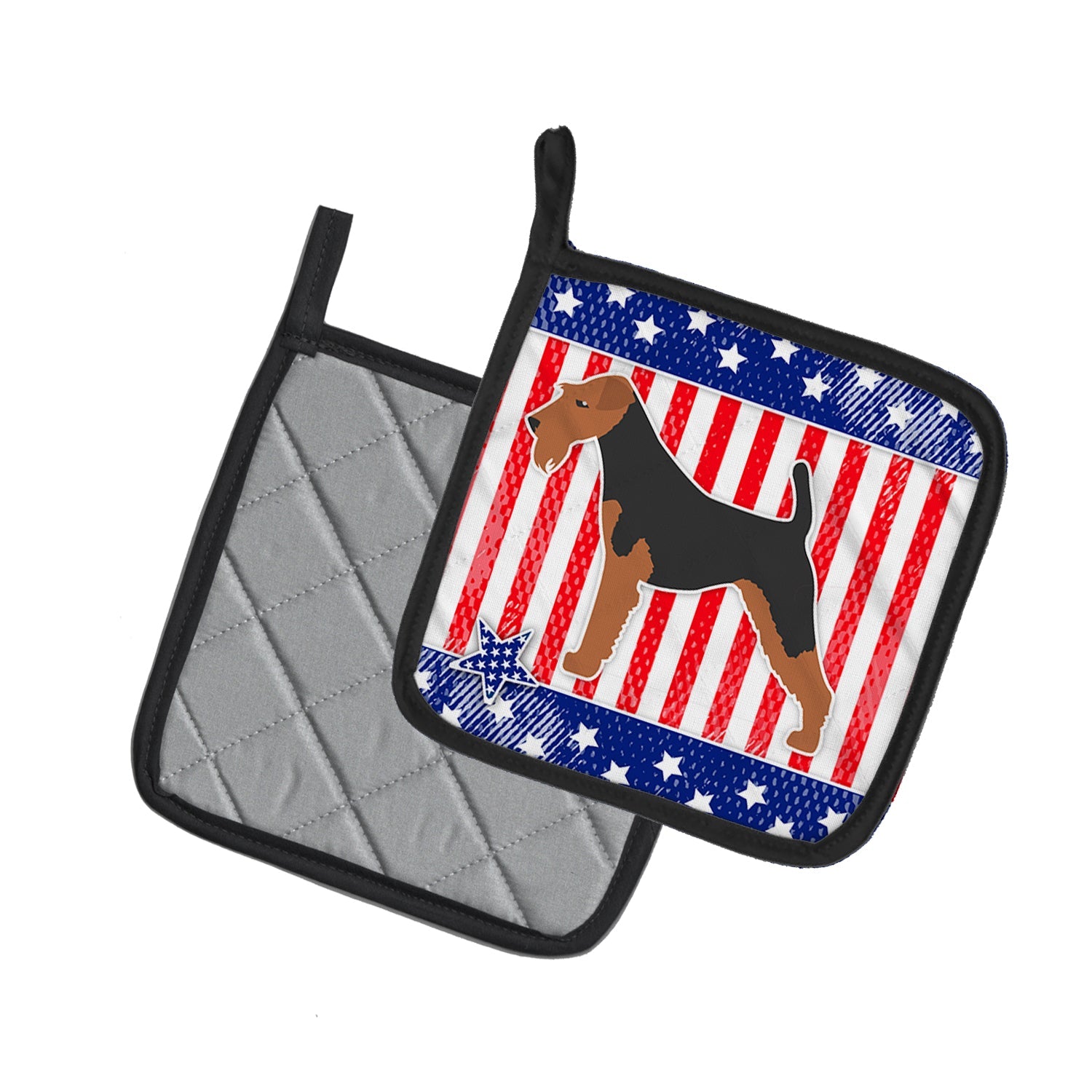 USA Patriotic Welsh Terrier Pot Holder Set of 2 Heat Resistant Quilted Hot Pads 7.5 x 7.5 Inch, Insulated Kitchen Trivets for Cooking & Baking