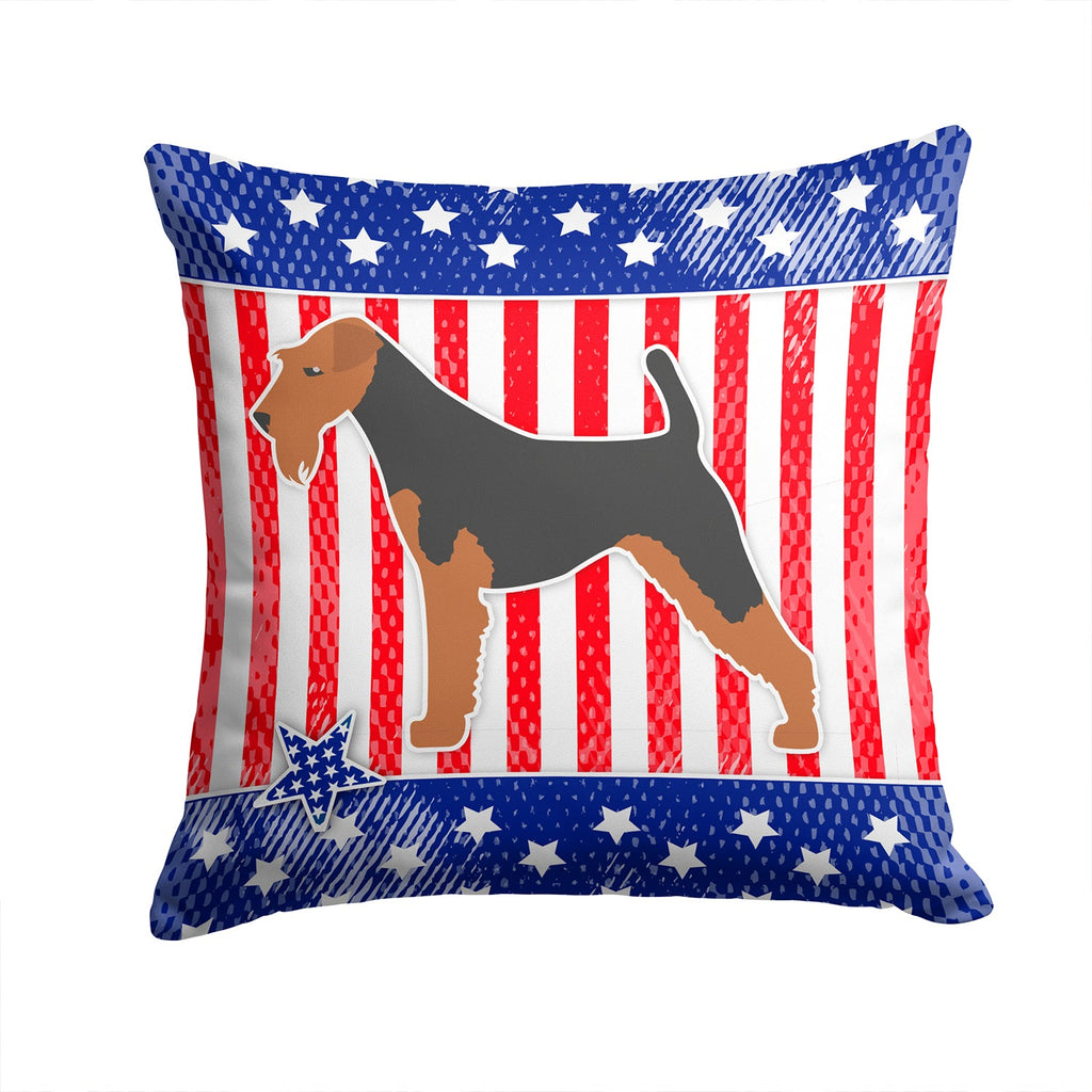 USA Patriotic Welsh Terrier Decorative Throw Pillow 14x14 Indoor Outdoor Accent Cushion, Fabric Cover with Insert for Sofa, Bed, Porch & Living Room