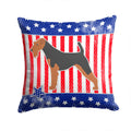 USA Patriotic Welsh Terrier Decorative Throw Pillow 14x14 Indoor Outdoor Accent Cushion, Fabric Cover with Insert for Sofa, Bed, Porch & Living Room