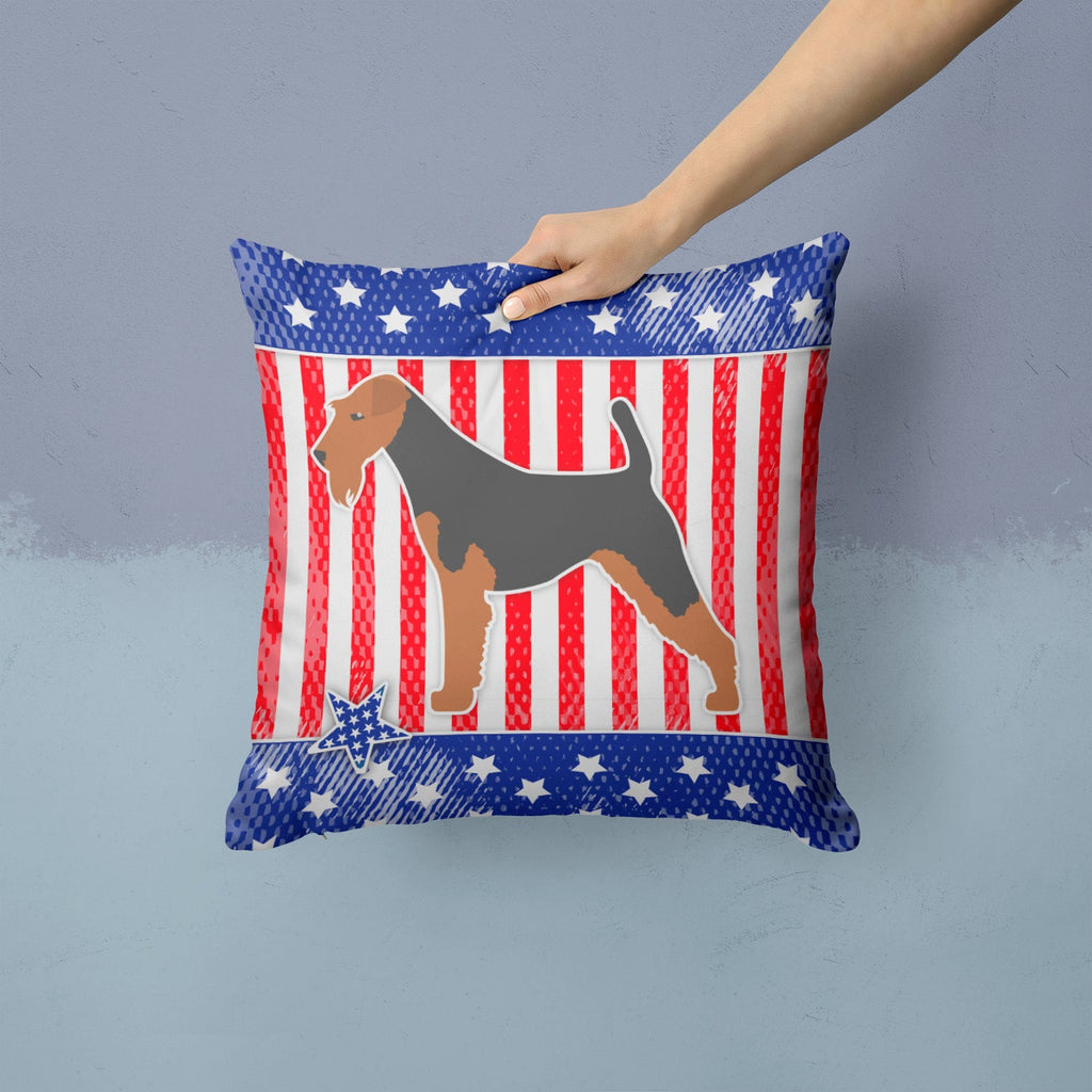 USA Patriotic Welsh Terrier Decorative Throw Pillow 14x14 Indoor Outdoor Accent Cushion, Fabric Cover with Insert for Sofa, Bed, Porch & Living Room