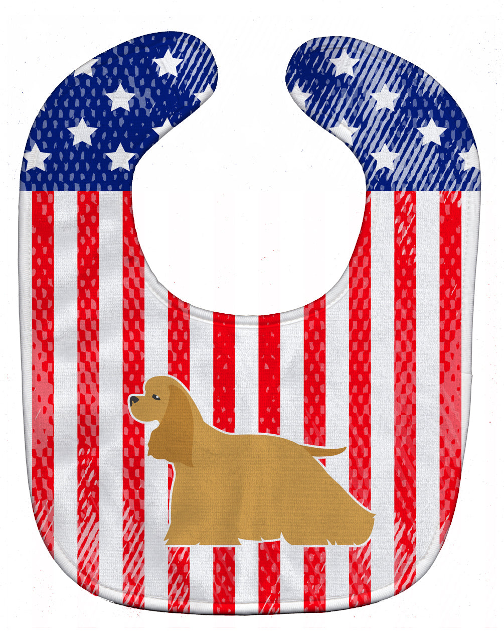 USA Patriotic Cocker Spaniel Baby Bib Easy-Clean Baby Bib Baby Feeding Accessory Baby Mealtime Essential, 10 x 13, Multicolor