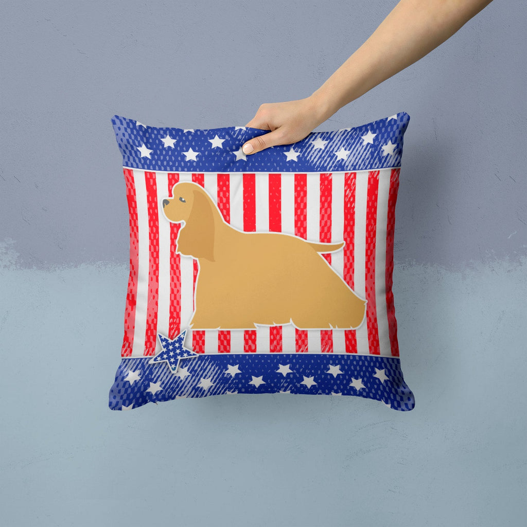 USA Patriotic Cocker Spaniel Decorative Throw Pillow 14x14 Indoor Outdoor Accent Cushion, Fabric Cover with Insert for Sofa, Bed, Porch & Living Room
