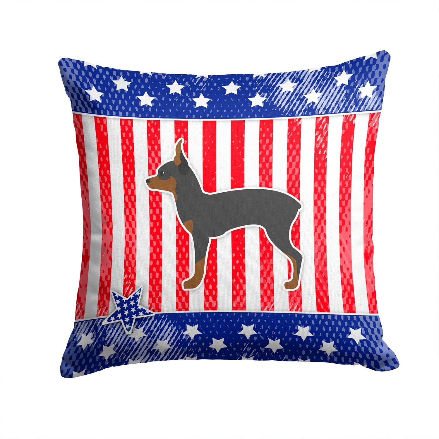 USA Patriotic Toy Fox Terrier Decorative Throw Pillow 14x14 Indoor Outdoor Accent Cushion, Fabric Cover with Insert for Sofa, Bed, Porch & Living Room