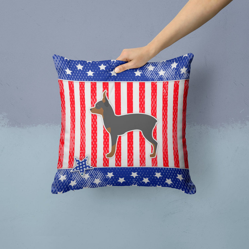 USA Patriotic Toy Fox Terrier Decorative Throw Pillow 14x14 Indoor Outdoor Accent Cushion, Fabric Cover with Insert for Sofa, Bed, Porch & Living Room