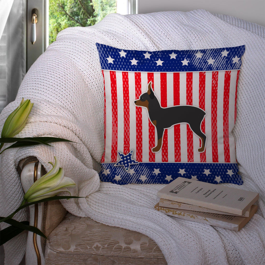 USA Patriotic Toy Fox Terrier Decorative Throw Pillow 14x14 Indoor Outdoor Accent Cushion, Fabric Cover with Insert for Sofa, Bed, Porch & Living Room