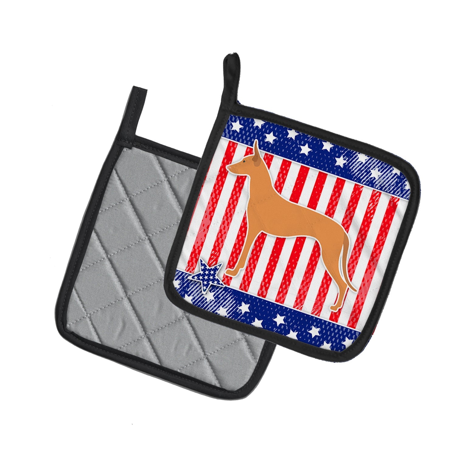 USA Patriotic Pharaoh Hound Pot Holder Set of 2 Heat Resistant Quilted Hot Pads 7.5 x 7.5 Inch, Insulated Kitchen Trivets for Cooking & Baking
