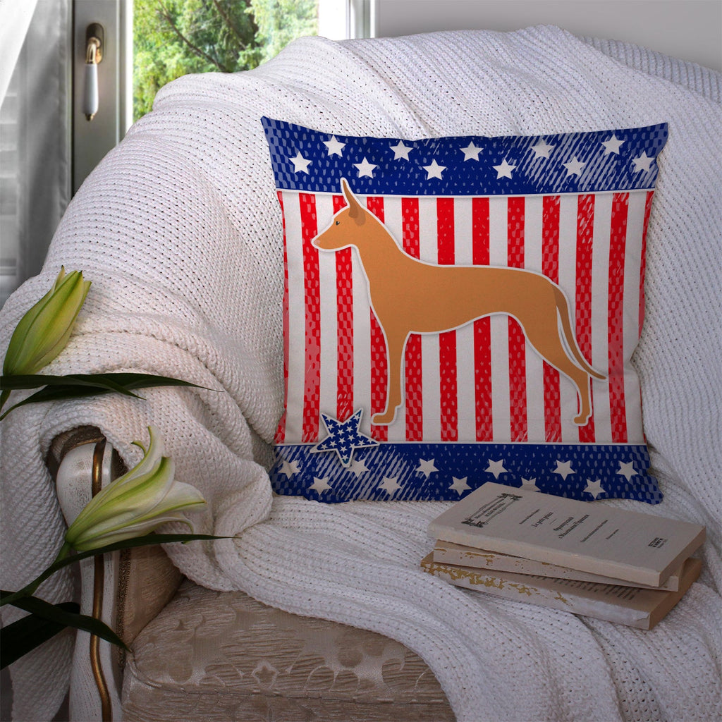 USA Patriotic Pharaoh Hound Decorative Throw Pillow 14x14 Indoor Outdoor Accent Cushion, Fabric Cover with Insert for Sofa, Bed, Porch & Living Room