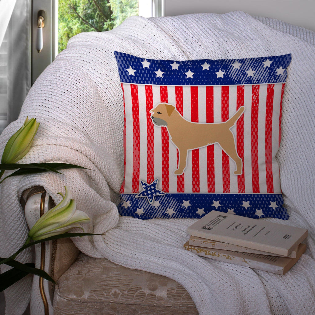 USA Patriotic Border Terrier Decorative Throw Pillow 14x14 Indoor Outdoor Accent Cushion, Fabric Cover with Insert for Sofa, Bed, Porch & Living Room