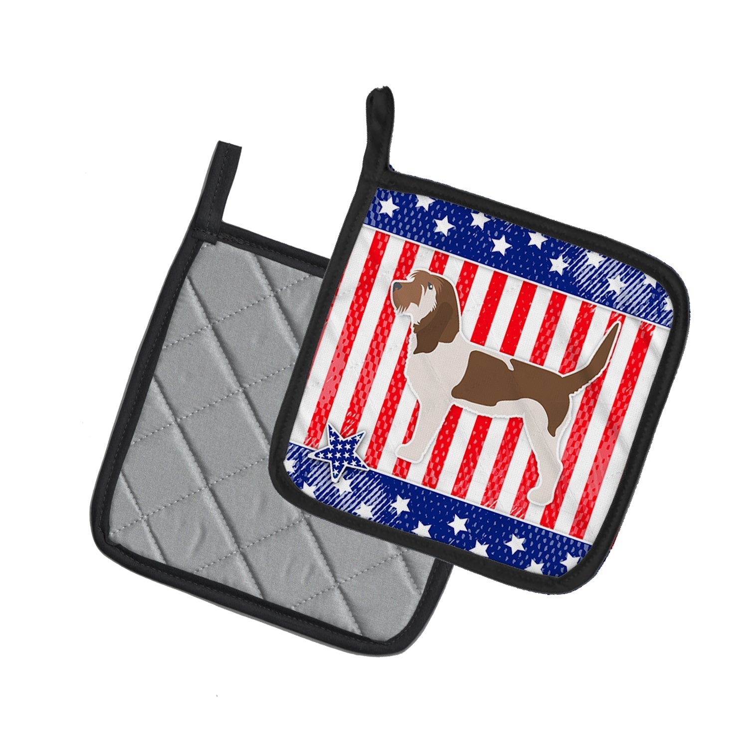 USA Patriotic Grand Basset Griffon Vendeen Pot Holder Set of 2 Heat Resistant Quilted Hot Pads 7.5 x 7.5 Inch, Insulated Kitchen Trivets for Cooking & Baking