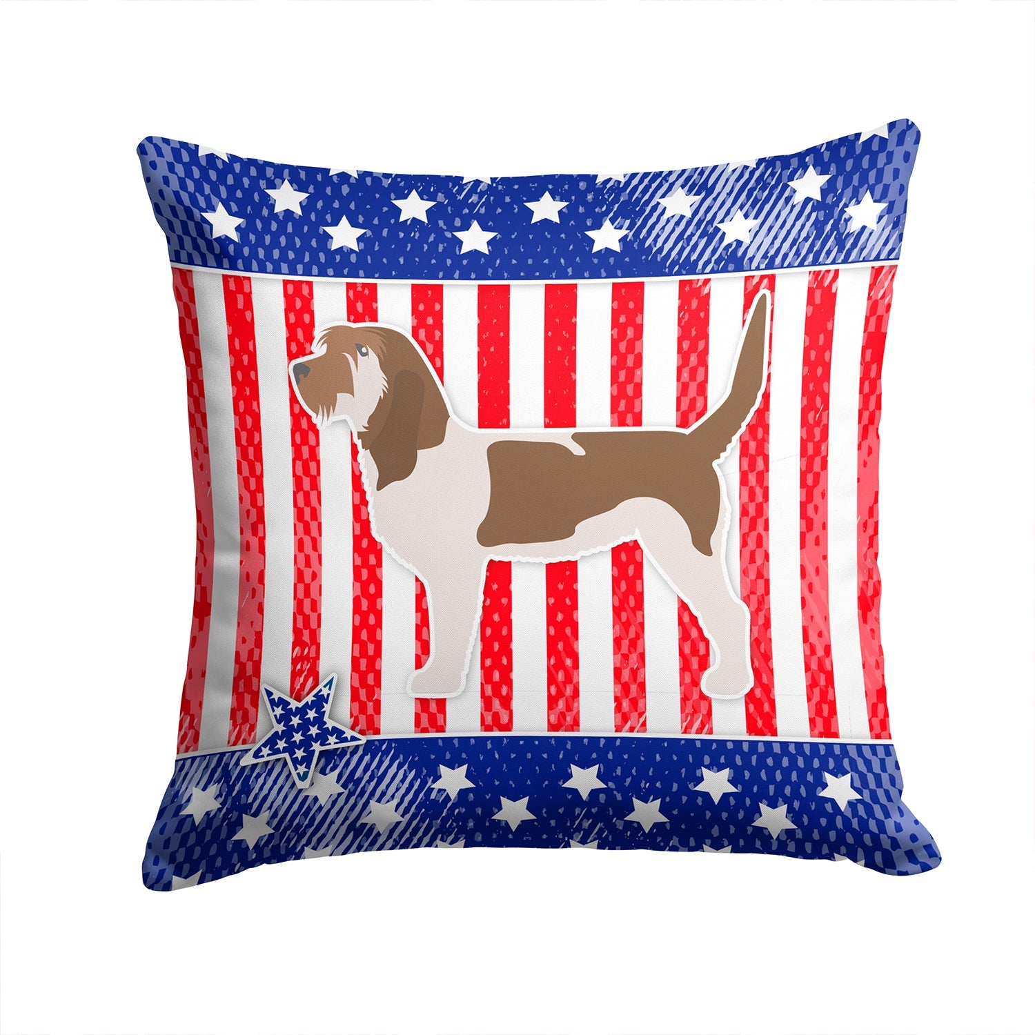 USA Patriotic Grand Basset Griffon Vendeen Decorative Throw Pillow 14x14 Indoor Outdoor Accent Cushion, Fabric Cover with Insert for Sofa, Bed, Porch & Living Room