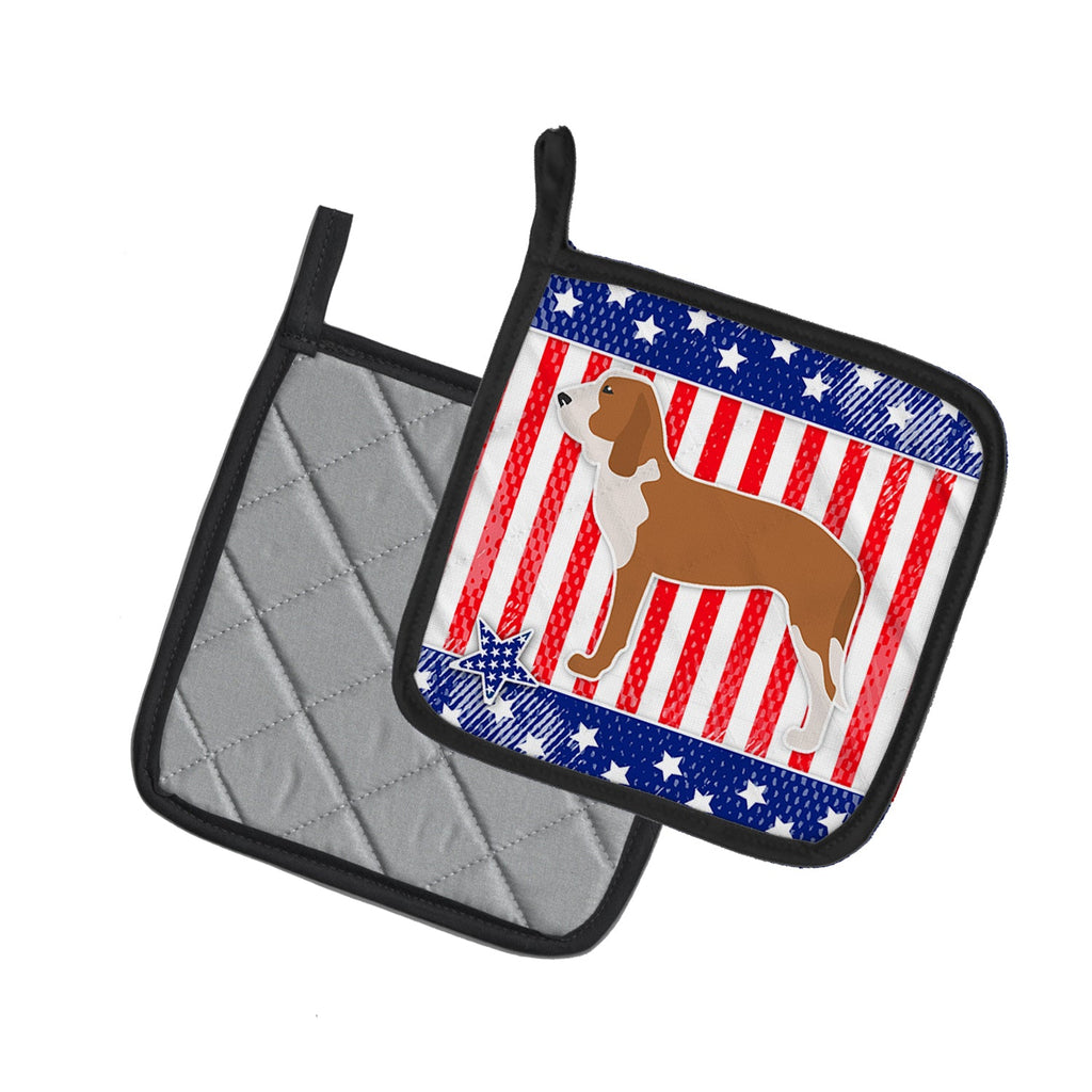 USA Patriotic Spanish Hound Pot Holder Set of 2 Heat Resistant Quilted Hot Pads 7.5 x 7.5 Inch, Insulated Kitchen Trivets for Cooking & Baking