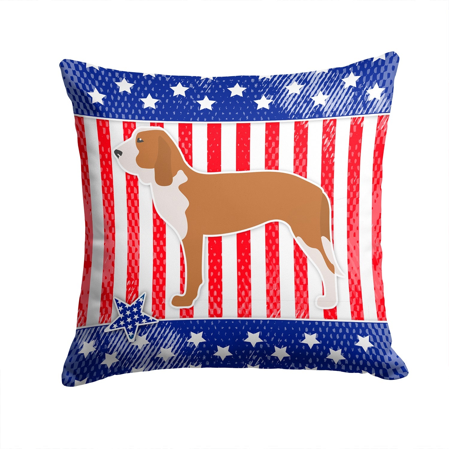 USA Patriotic Spanish Hound Decorative Throw Pillow 14x14 Indoor Outdoor Accent Cushion, Fabric Cover with Insert for Sofa, Bed, Porch & Living Room