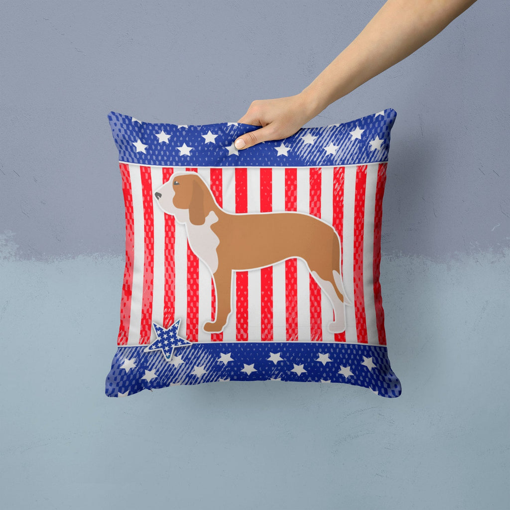 USA Patriotic Spanish Hound Decorative Throw Pillow 14x14 Indoor Outdoor Accent Cushion, Fabric Cover with Insert for Sofa, Bed, Porch & Living Room
