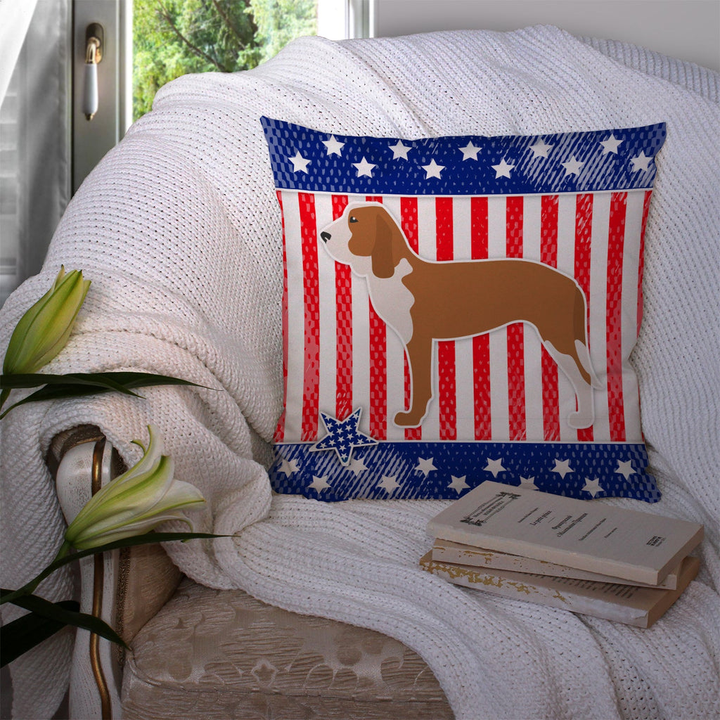 USA Patriotic Spanish Hound Decorative Throw Pillow 14x14 Indoor Outdoor Accent Cushion, Fabric Cover with Insert for Sofa, Bed, Porch & Living Room