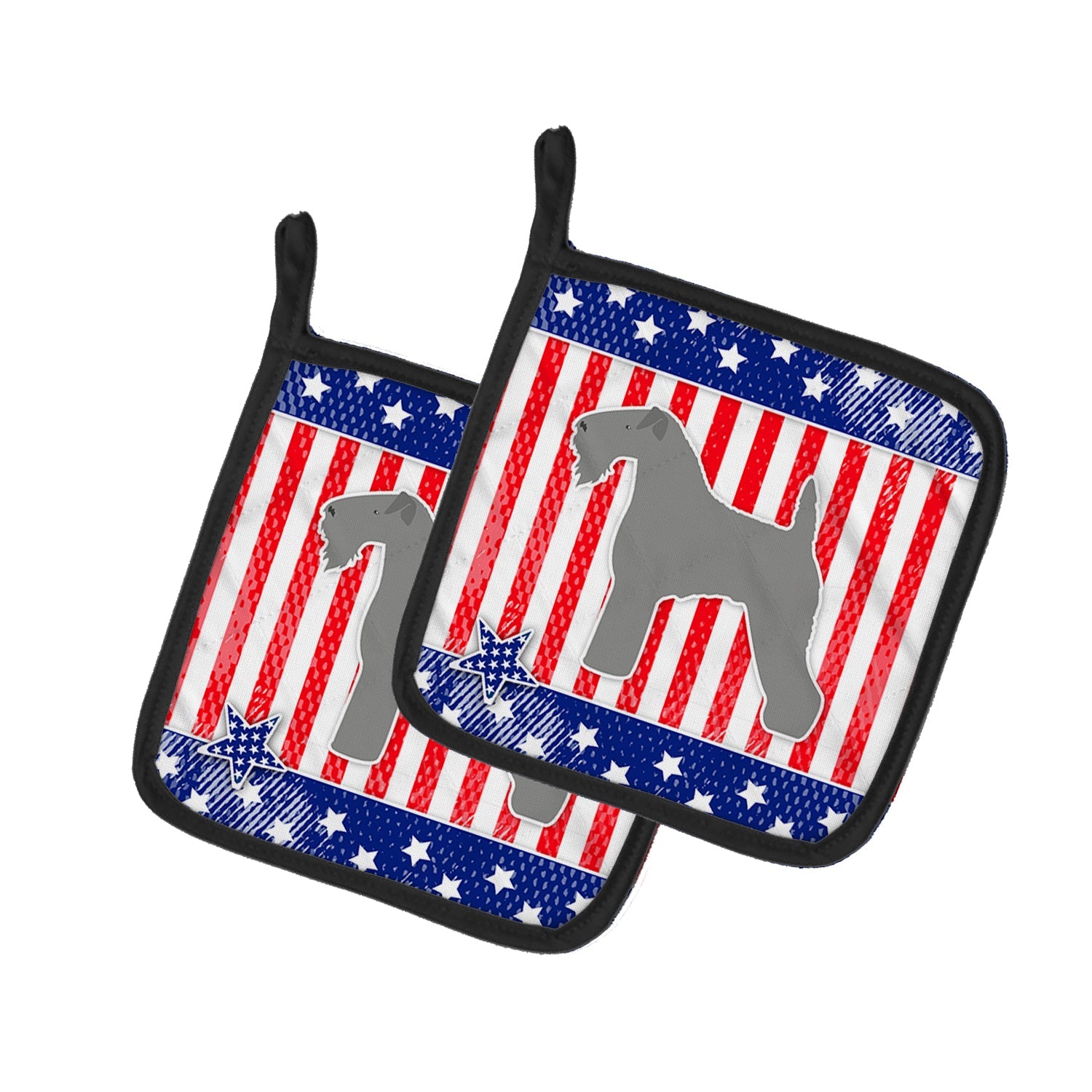 USA Patriotic Kerry Blue Terrier Pot Holder Set of 2 Heat Resistant Quilted Hot Pads 7.5 x 7.5 Inch, Insulated Kitchen Trivets for Cooking & Baking