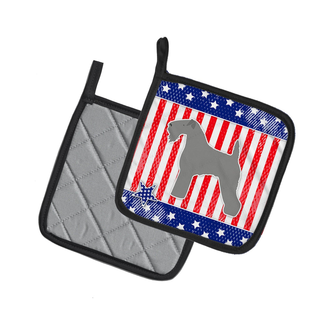 USA Patriotic Kerry Blue Terrier Pot Holder Set of 2 Heat Resistant Quilted Hot Pads 7.5 x 7.5 Inch, Insulated Kitchen Trivets for Cooking & Baking