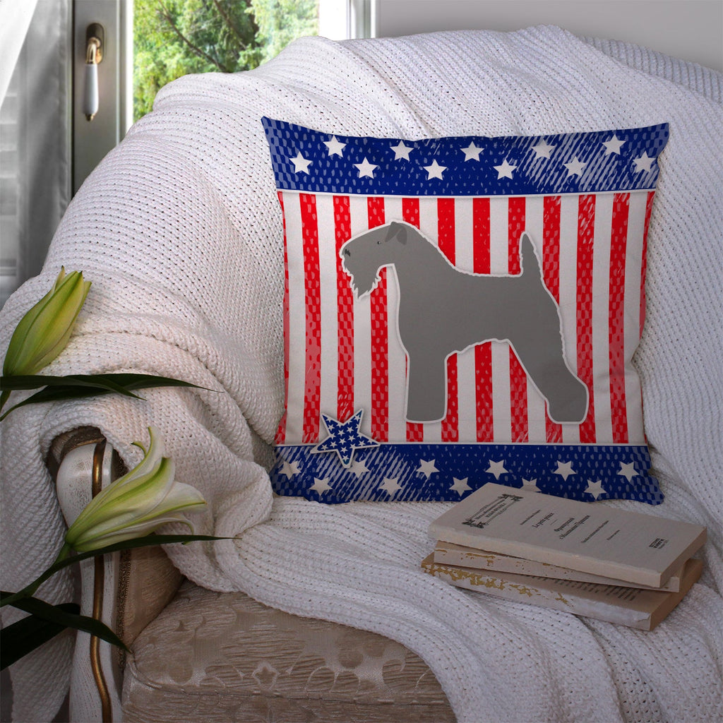 USA Patriotic Kerry Blue Terrier Decorative Throw Pillow 14x14 Indoor Outdoor Accent Cushion, Fabric Cover with Insert for Sofa, Bed, Porch & Living Room