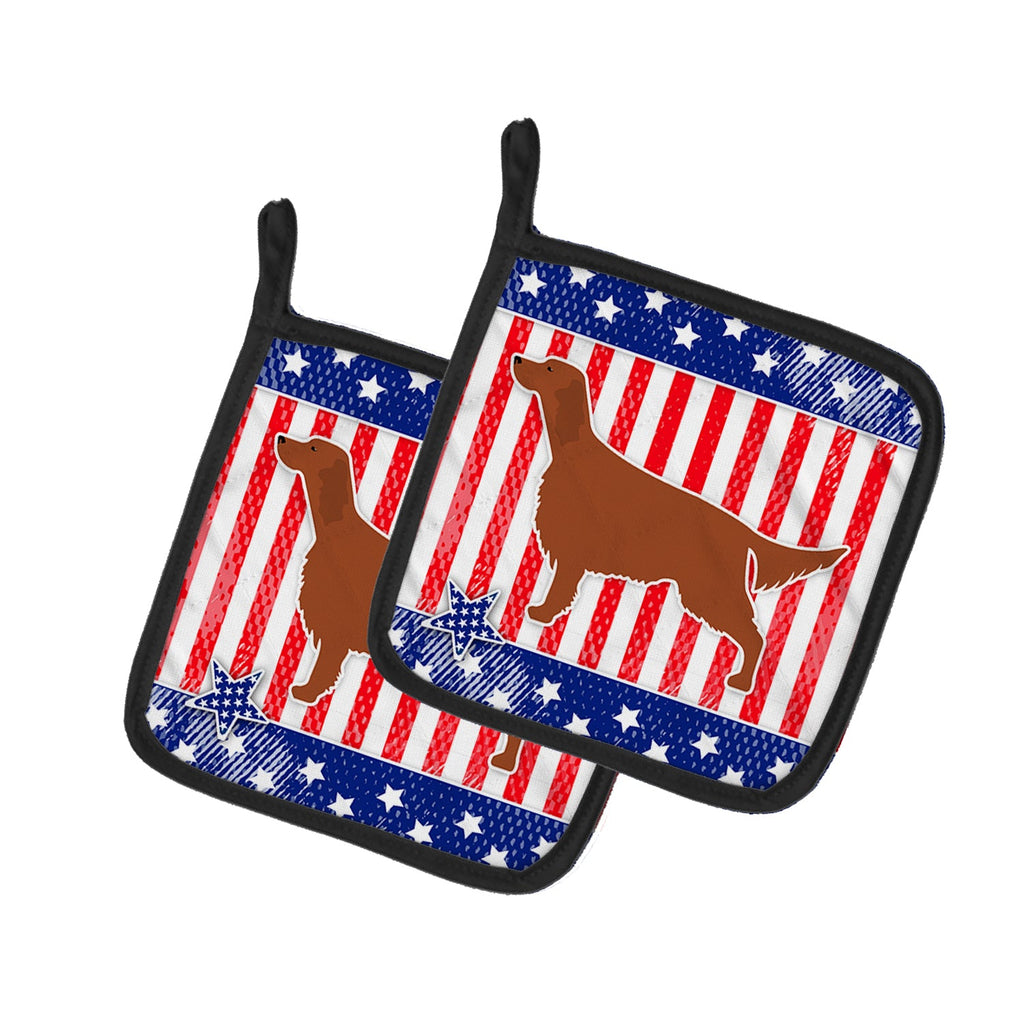 USA Patriotic Irish Setter Pot Holder Set of 2 Heat Resistant Quilted Hot Pads 7.5 x 7.5 Inch, Insulated Kitchen Trivets for Cooking & Baking