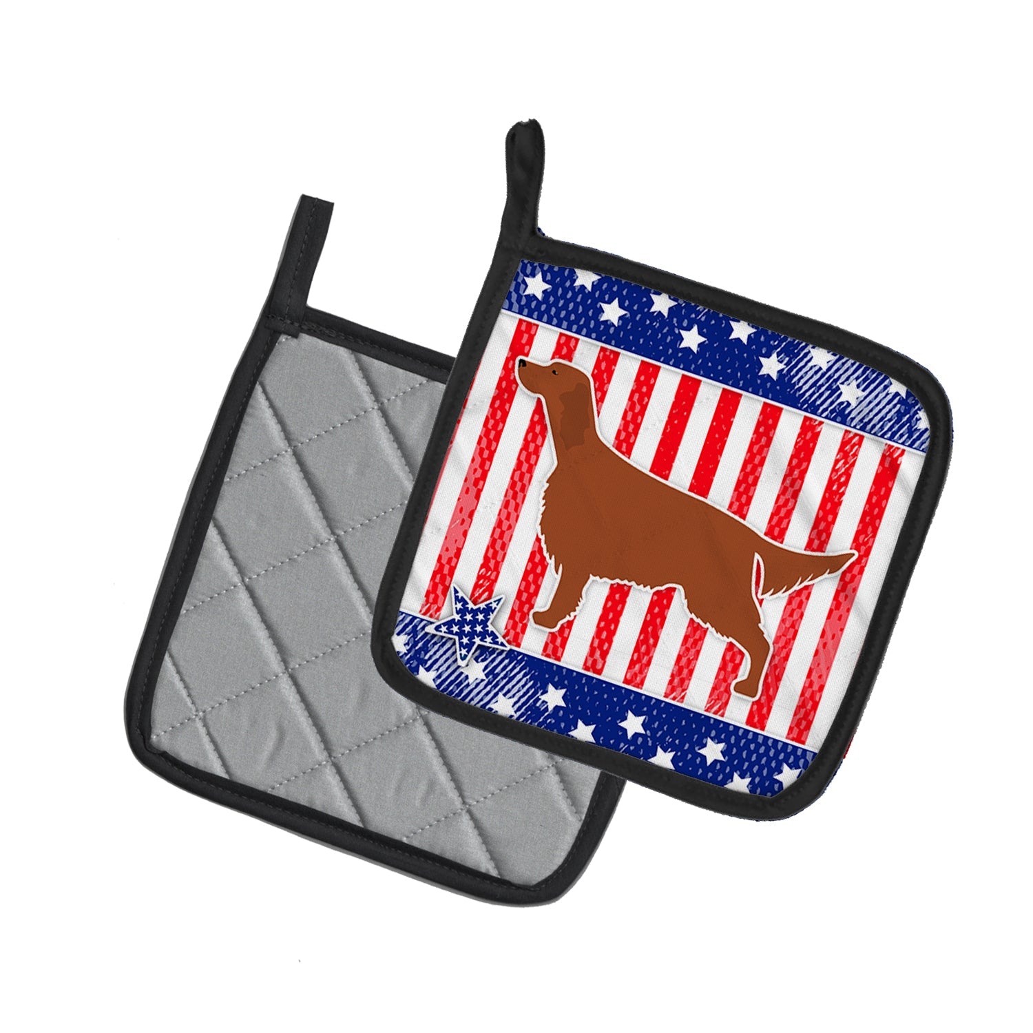 USA Patriotic Irish Setter Pot Holder Set of 2 Heat Resistant Quilted Hot Pads 7.5 x 7.5 Inch, Insulated Kitchen Trivets for Cooking & Baking