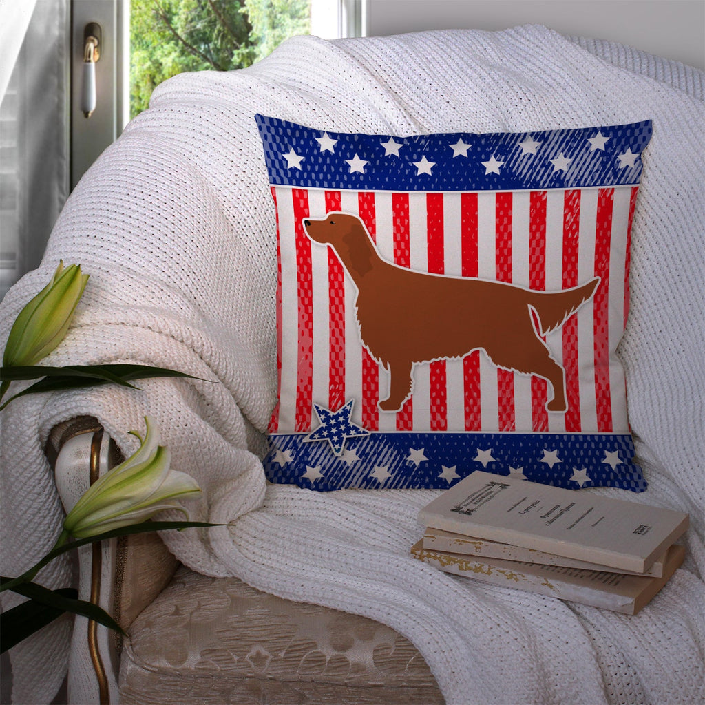 USA Patriotic Irish Setter Decorative Throw Pillow 14x14 Indoor Outdoor Accent Cushion, Fabric Cover with Insert for Sofa, Bed, Porch & Living Room