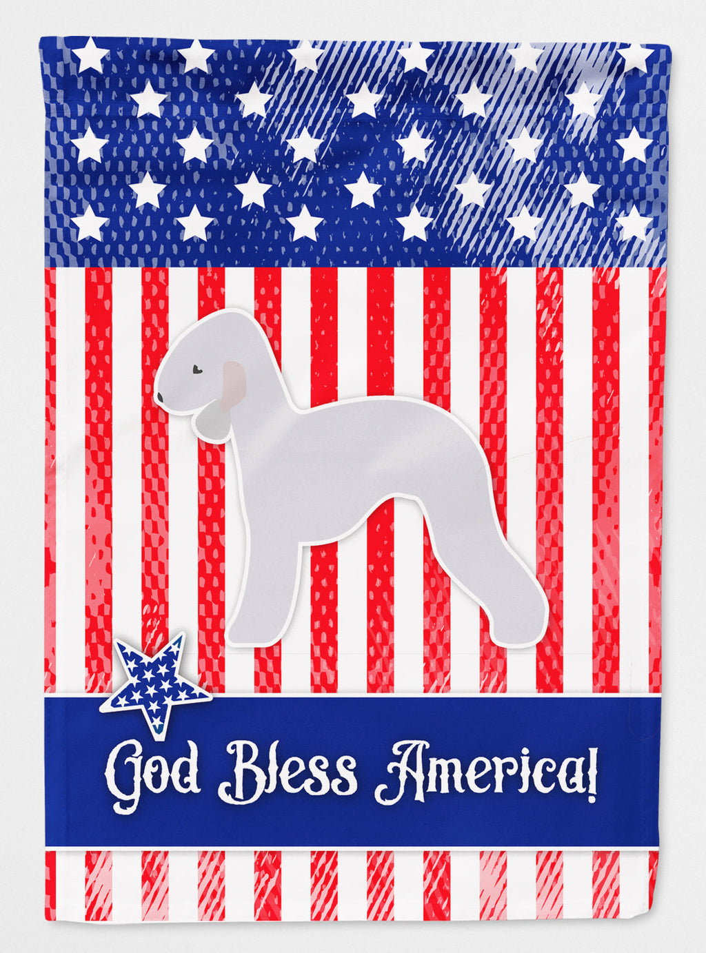 USA Patriotic Bedlington Terrier House Flag 28x40 Porch Sleeve Pole Decorative Outside Yard Banner Artwork Wall Hanging, Polyester