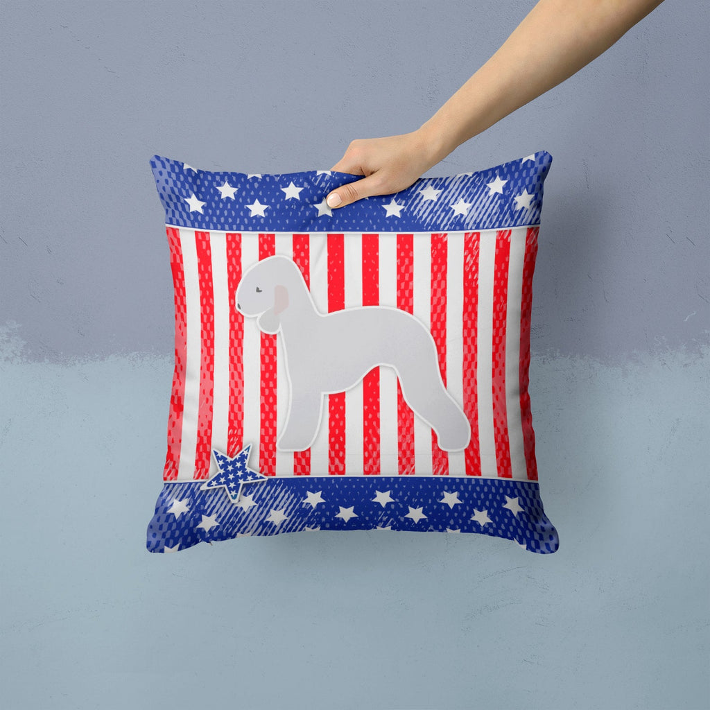USA Patriotic Bedlington Terrier Decorative Throw Pillow 14x14 Indoor Outdoor Accent Cushion, Fabric Cover with Insert for Sofa, Bed, Porch & Living Room