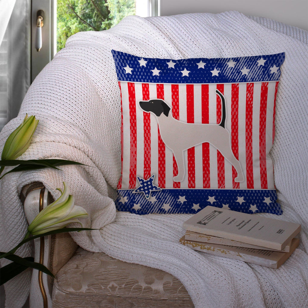 USA Patriotic English Pointer Decorative Throw Pillow 14x14 Indoor Outdoor Accent Cushion, Fabric Cover with Insert for Sofa, Bed, Porch & Living Room