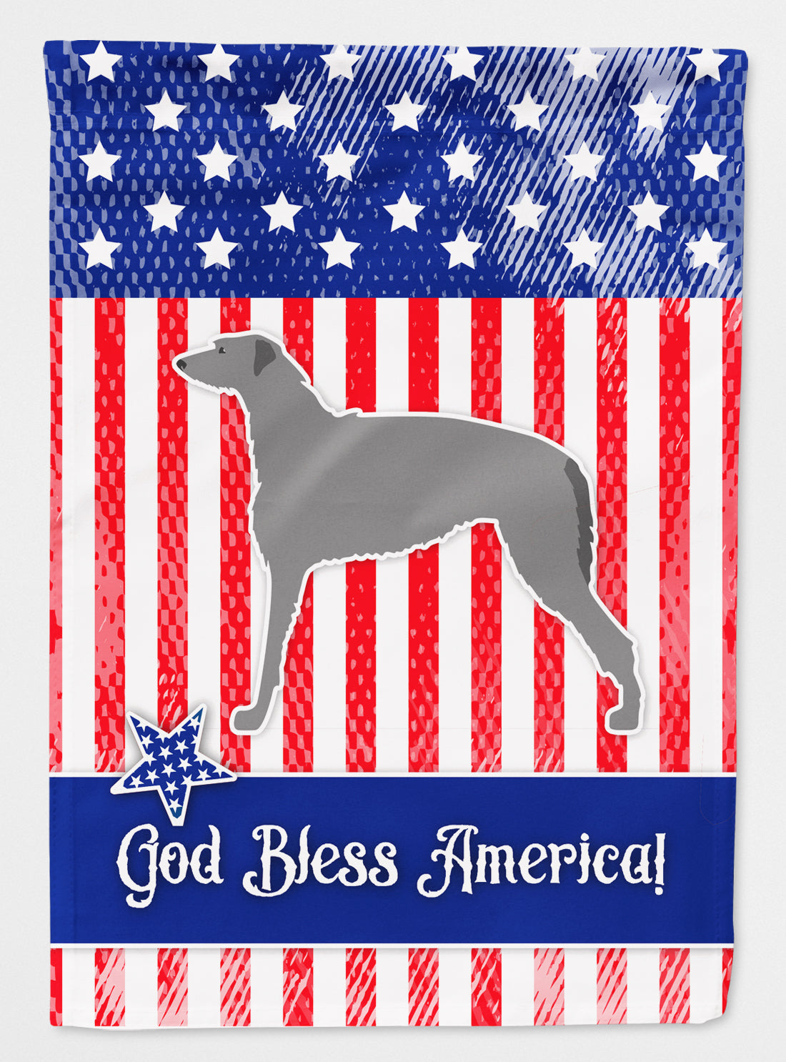 USA Patriotic Scottish Deerhound House Flag 28x40 Porch Sleeve Pole Decorative Outside Yard Banner Artwork Wall Hanging, Polyester