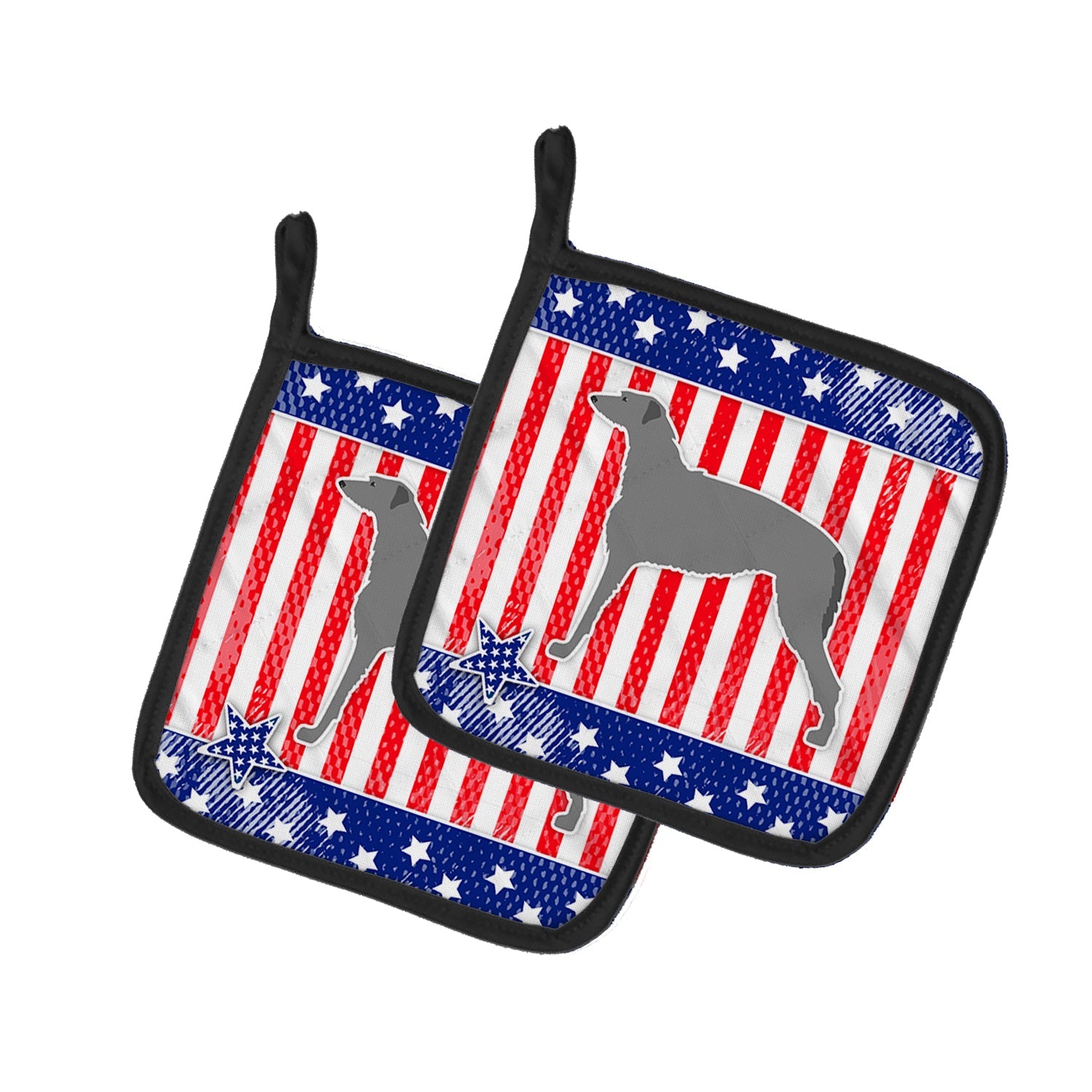 USA Patriotic Scottish Deerhound Pot Holder Set of 2 Heat Resistant Quilted Hot Pads 7.5 x 7.5 Inch, Insulated Kitchen Trivets for Cooking & Baking